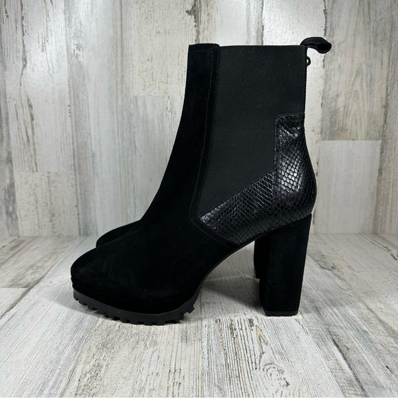 NEW AllSaints Sahara Black Snakeskin Embossed Suede Ankle Bootie #773 - Picture 1 of 12